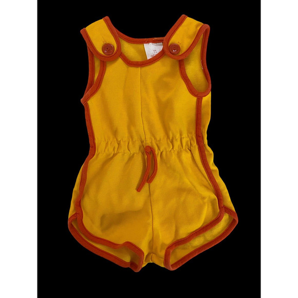 Vintage 1970s Romper One Piece Baby Girl 12-18M Romper Retro Sleeveless USA Made - Picture 1 of 10